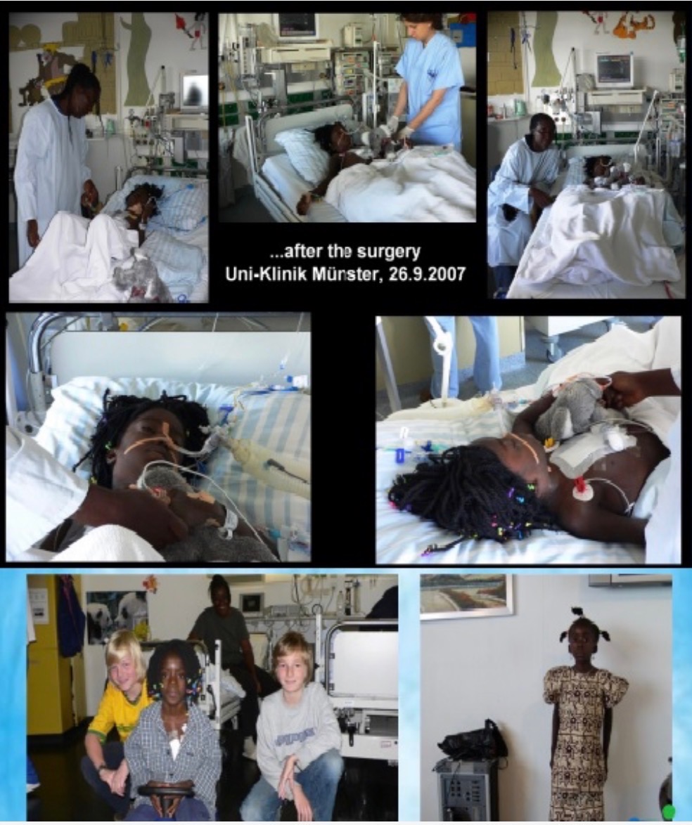 A collection of photographs showing Annette recovering after surgery in Germany in 2007